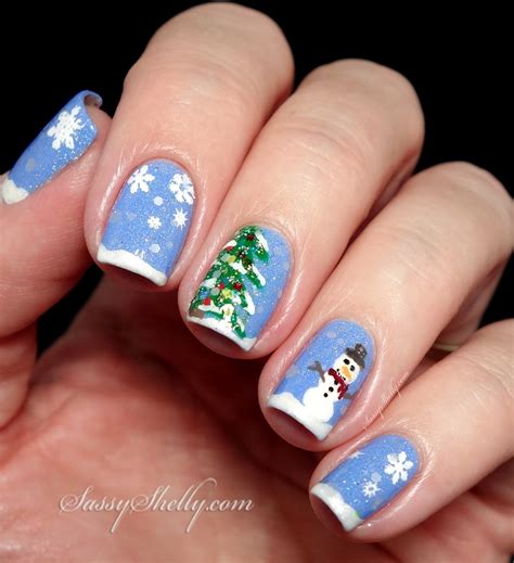 winter wonderland christmas tree snowman nail art  cbl sassy shelly