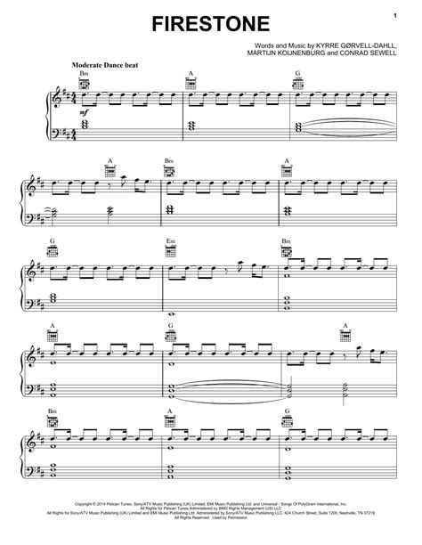 Firestone Feat Conrad Sewell Sheet Music Kygo Piano Vocal And Guitar Chords Right Hand Melody