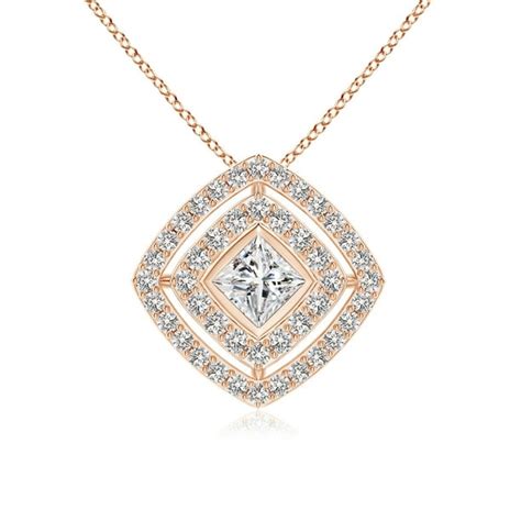 Angara Bezel Set Princess Diamond Floating Halo Pendant In 14k Rose