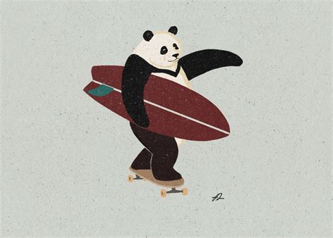 Surfing Panda Poster By Fabian Lavater Displate