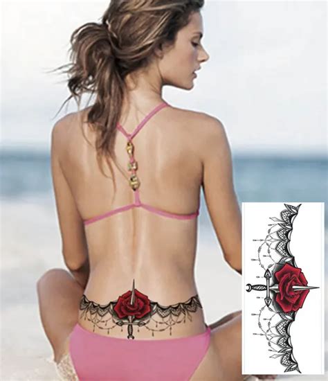 Y7 Sexy Under Breast Tattoo Ornamental Style Rose Temporary Metal