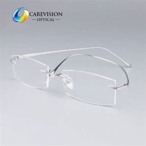 pure titanium men‘s rimless eyeglasses frames rectangle glasses frame rx able 35 95 picclick