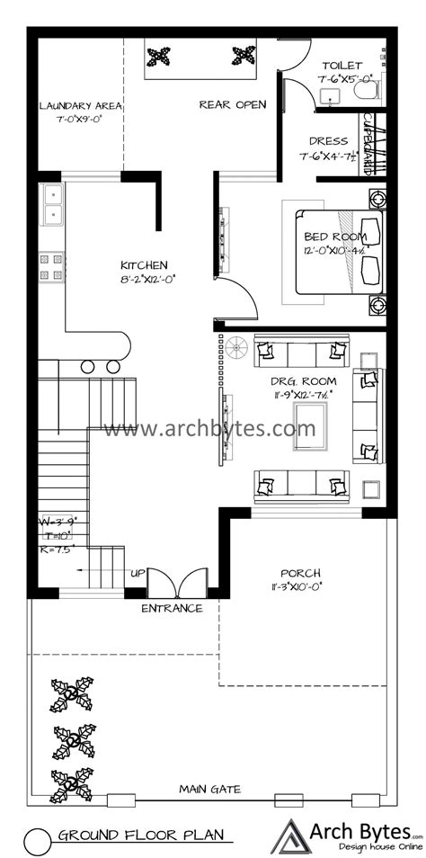 House Plan For 27 X 56 Feet Plot Size 168 Square Yards Gaj Archbytes