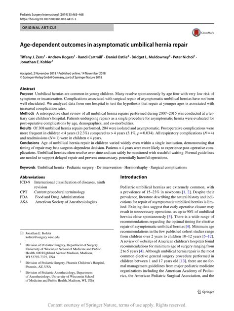 Age Dependent Outcomes In Asymptomatic Umbilical Hernia Repair