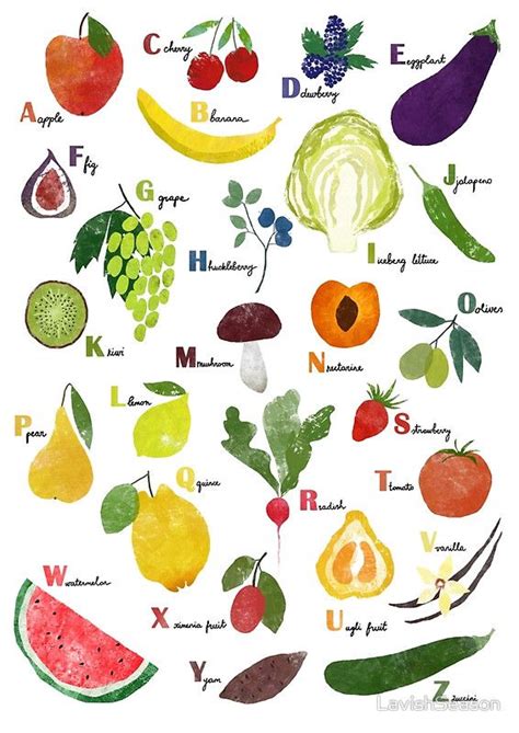 English alphabet with fruit and vegetables Poster by LavishSeason