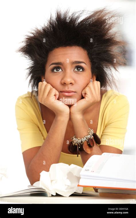 Young Black Woman Tired From Studying Stock Photo Alamy
