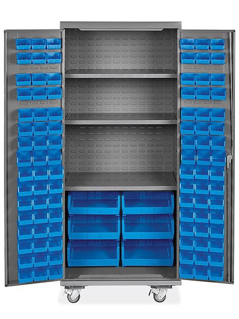Mobile Bin Storage Cabinet 36 X 24 X 84 102 Blue Bins H 9049blu Uline