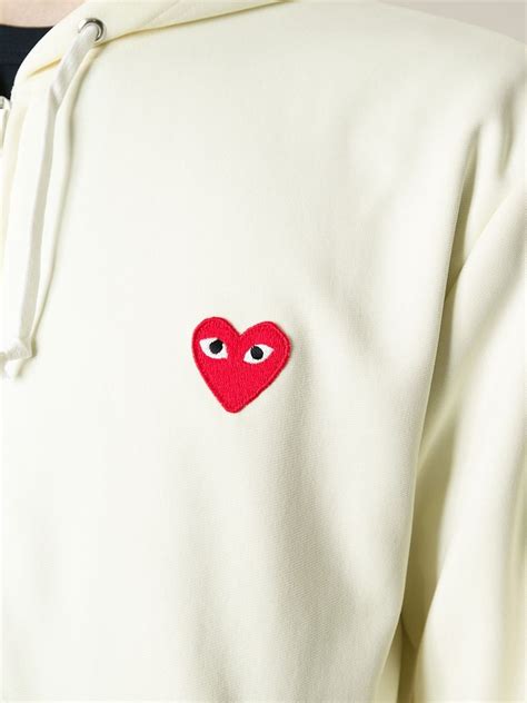 Play Comme Des Garçons Embroidered Heart Hoodie In White For Men Lyst