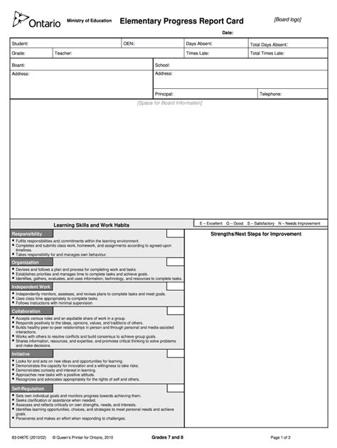 Ontario Report Card Template Editable Fill Online