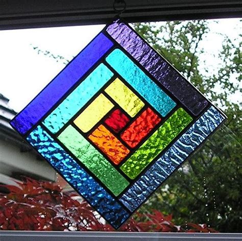 Rainbow Stained Glass Suncatcher Abstract Geometric Panel Colour Spectrum Handmade In England