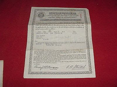 Old Missouri car title for 1930 Chevrolet Coach dated 1938 -- Antique