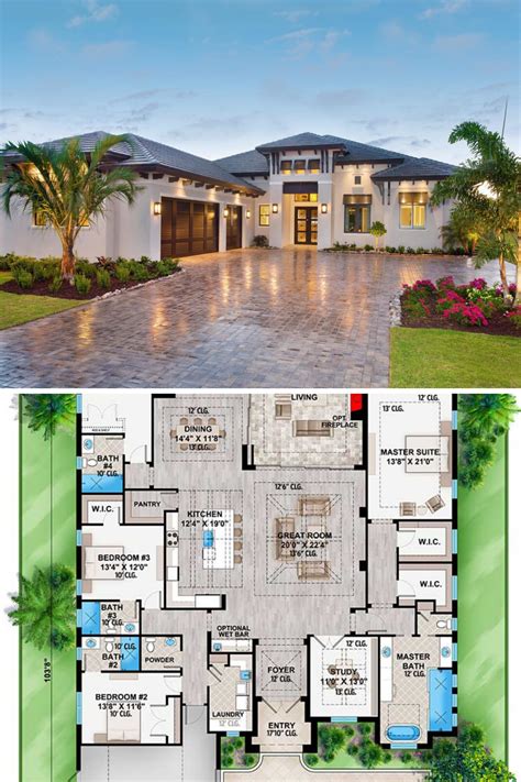 4 bedroom single story southern contemporary home with rear outdoor living floor plan