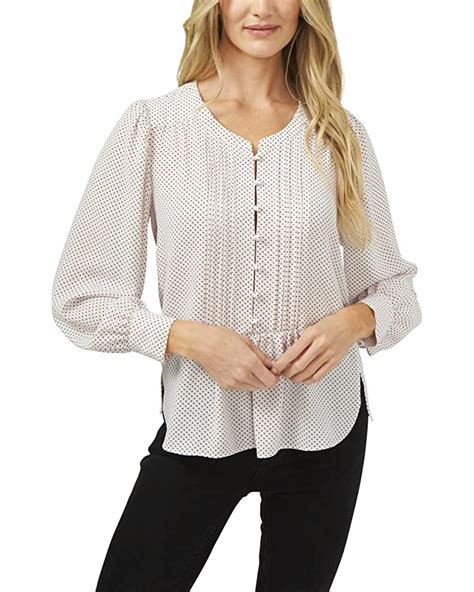 Cece Long Sleeve Shadow Dot Pleated Placket Blouse 6pm