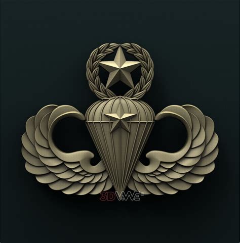 Us Army Master Parachutist Combat 1st Award Badge 3d Stl Cnc Router