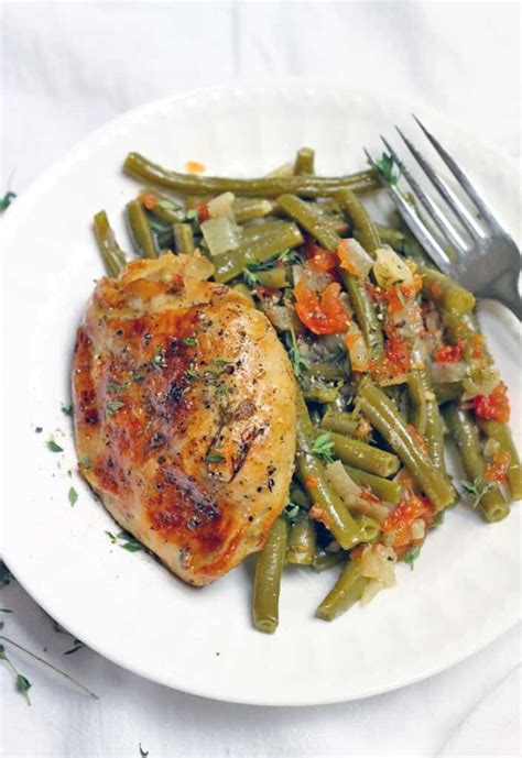 For variety, eliminate the onion and substitute a quartered lemon or two, stuffed into the chicken cavity. Slow Cooker Greek-Style Green Beans and Chicken Thighs
