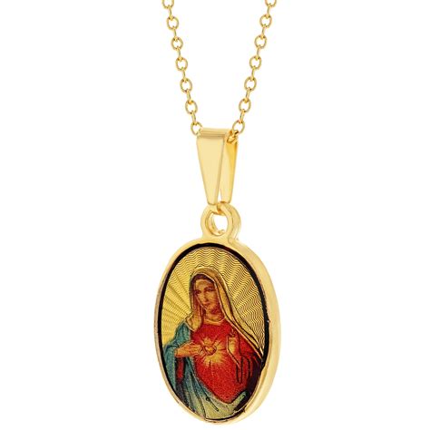 18k gold plated sacred heart of mary catholic medal pendant necklace 19