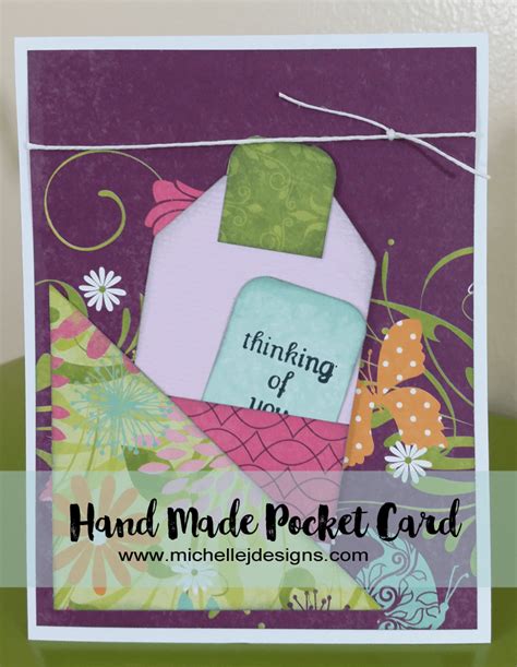 Cut a 3 x 4 inch piece of any patterned paper and adhere it to the card front. How to create a hand made pocket card