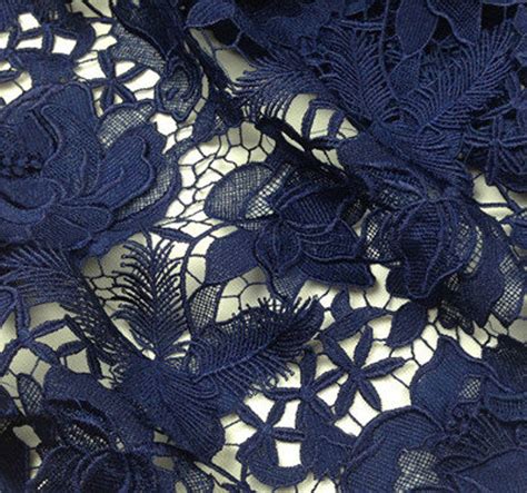 Navy Blue Guipure Lace Fabric By The Yard Venice Crochet Etsy Canada