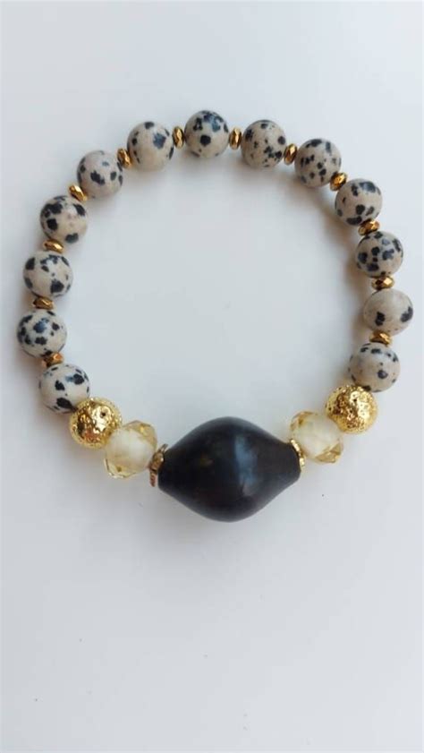 Raw Dalmatian Jasper Gemstones Beads Bracelet For Women Etsy Canada