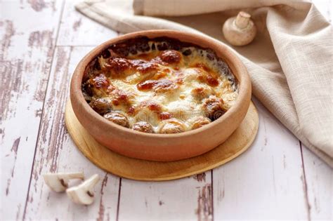 Baked Mushrooms With Cheese Stock Photo Image Of Organic Gourmet