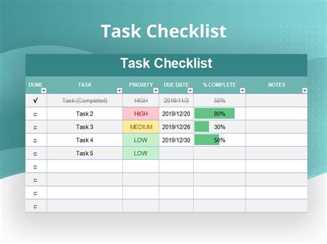Excel Of Fresh Green Task Checklist Xlsx Wps Free Templates