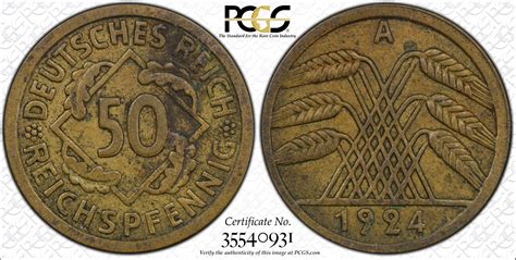 Germany Weimar Republic 1924 A 50 Reichspfennig Km 41 J 318 Pcgs