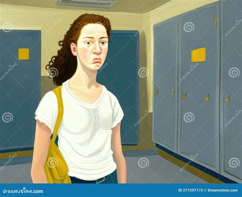 A Teenage Girl Standing In Front Of Her Locker Stoic And Seemingly
