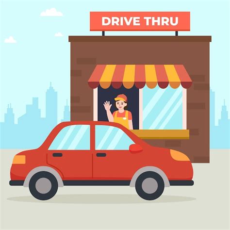 Free Vector Drive Thru Window Illustration With Car