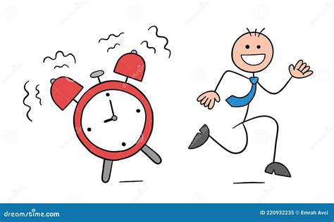 Alarm Goes Off And Stickman Businessman Character Running Vector