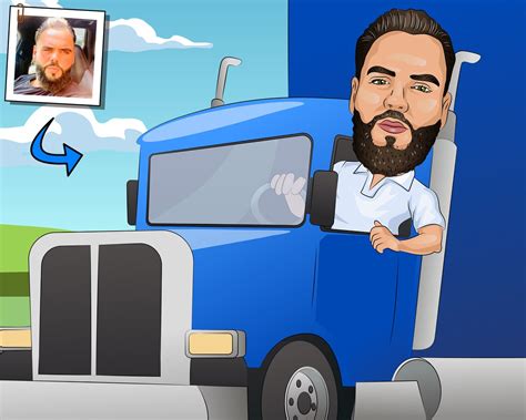 Truck Driver T Custom Caricature Portrait From Your Photo Etsy
