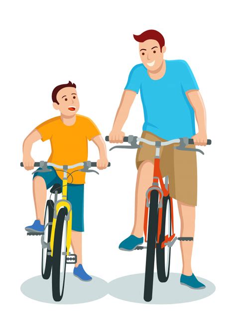 Caricatura De Padre E Hijo Montando Bicicleta Vector Premium
