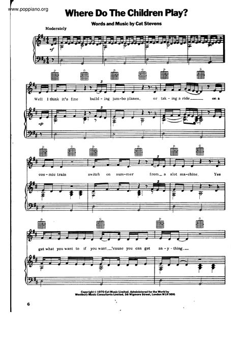 Cat Stevens Where Do The Children Play Sheet Music Pdf Free Score