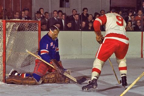 Jacques Plante Of The Nyrangers Turns Away Gordie Howe Of