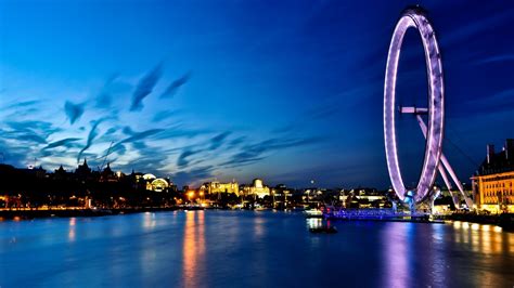 London Cityscape London Eye Ferris Wheel Sea Boat River Thames