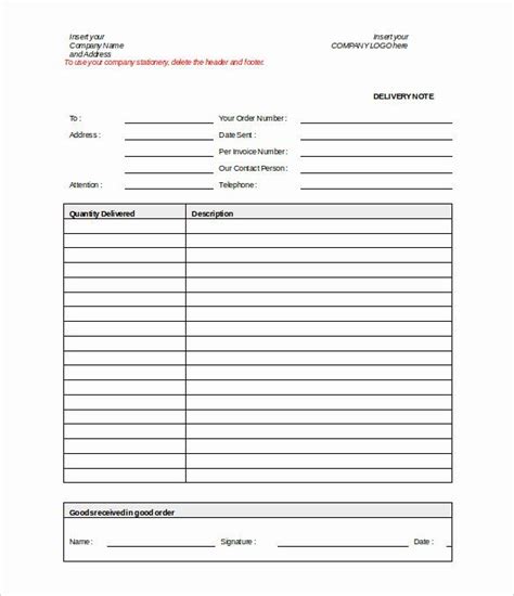 Blank Word Document Free Best Of Delivery Note Template