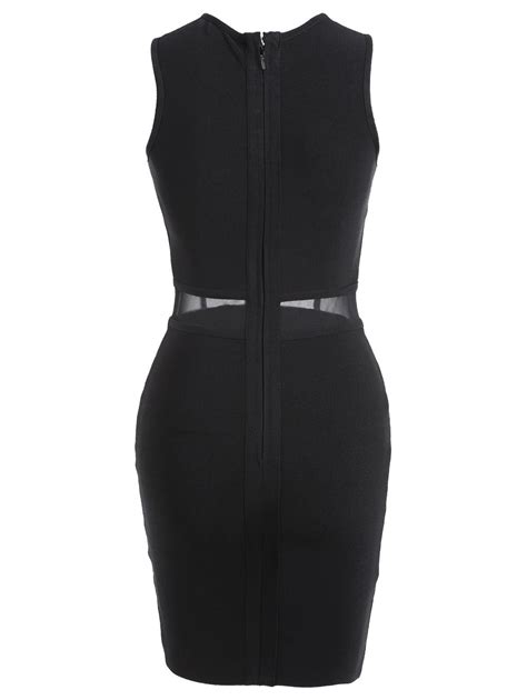 2018 Mesh Insert Cut Out Bandage Dress Black M In Bandage Dresses