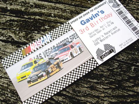 NASCAR Racing Ticket Custom PRINTABLE Birthday Invitation