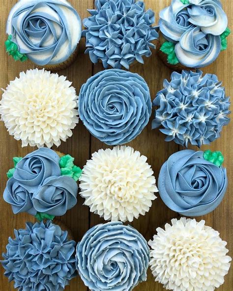 Blue Wedding Cupcakes Blue Cupcakes Floral Cupcakes Buttercream