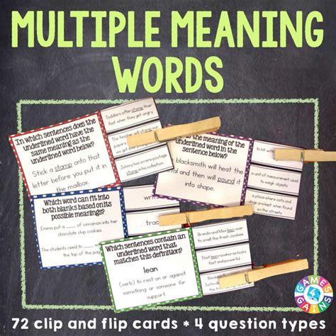 Multiple Meaning Words Clip And Flip Cards Games 4 Gains