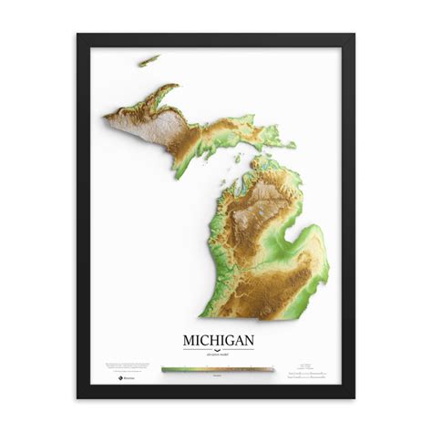 Michigan Elevation Map Poster Etsy