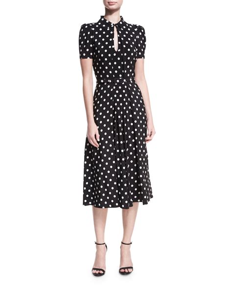 Ralph Lauren Collection Mariella Polka Dot Short Sleeve Midi Dress Neiman Marcus