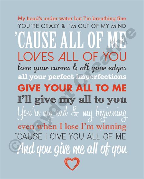 John Legend All Of Me Printable Lyrics Artwork Etsy