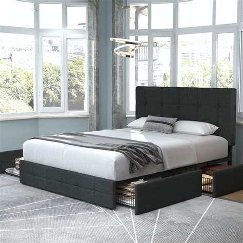 Check spelling or type a new query. Allewie Queen Platform Bed Frame with 4 Drawers and ...