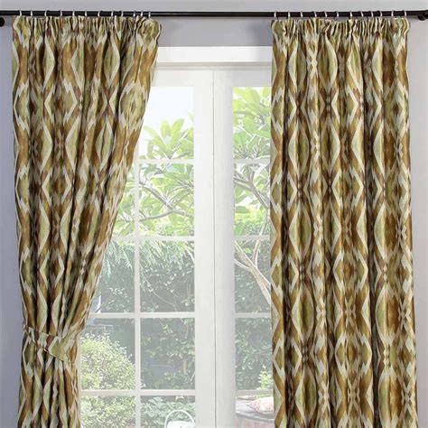 Green And Gold Jacquard Curtain Geometric Diamond Design Fully Lined