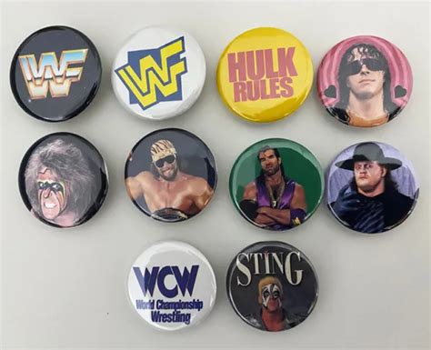 Wwe Wwf Wcw Wrestling Pins Buttons 80s 90s 2000 Picclick