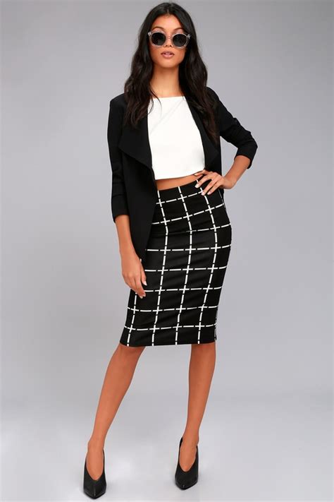 Chic Black And White Skirt Pencil Skirt Grid Print Skirt Lulus