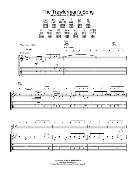 Mark Knopfler The Trawlermans Song Sheet Music Notes Chords Score Download Printable Pdf
