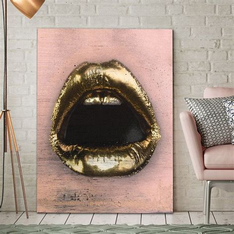 Gold Lips Ikonick Motivational Canvas Wall Art Mural Art Painting Lips Painting
