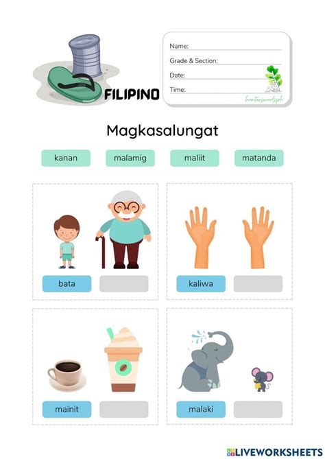 Magkasalungat With Pictures Hunterswoodsph Filipino Worksheet