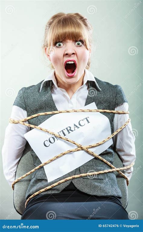 Businesswoman Bound By Contract With Taped Mouth Stock Image 60688807
